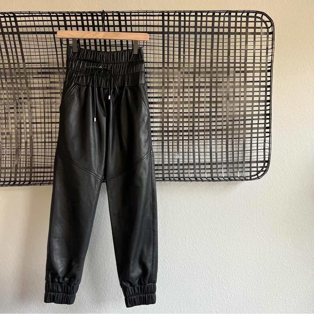 Marissa Webb Black Leather Jogger Pants